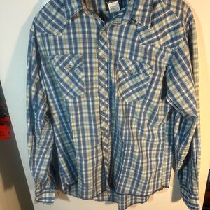 Wrangler Blue and White Plaid Casual snap up Shirt